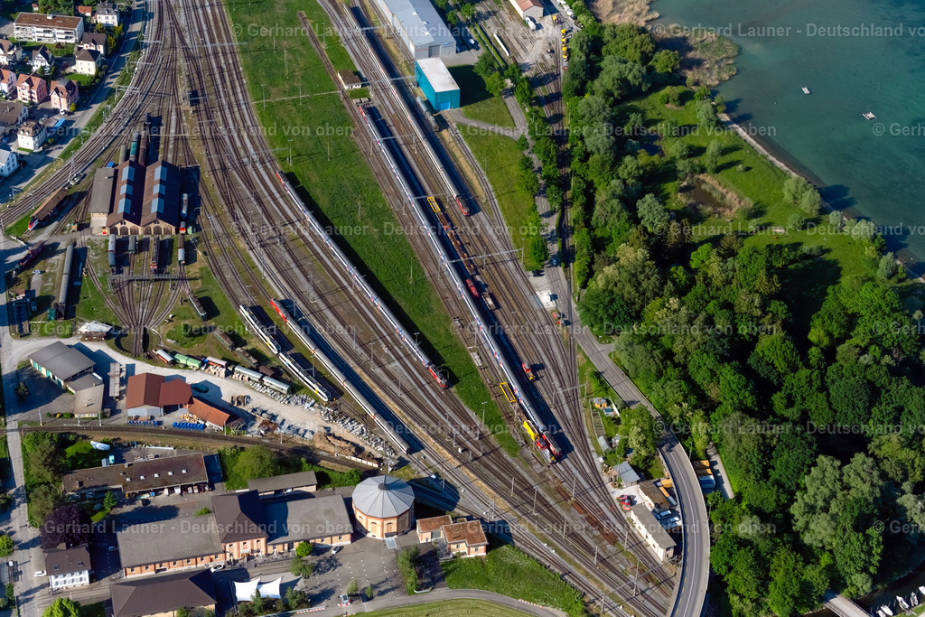 4028376 | ROMANSHORN 17.05.2020 Gleisanlagen der mit Instandhaltung SBB Romanshorn, Locorama Eisenbahn Erlebniswelt und Autobau Erlebniswelt in Romanshorn im Kanton Thurgau, Schweiz. // Track systems of the SBB Romanshorn with maintenance, Locorama Eisenbahn Erlebniswelt and Autobau Erlebniswelt in Romanshorn in the canton of Thurgau, Switzerland. Foto: Gerhard Launer