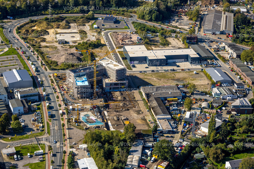 Essen241000852 | Luftbild, Baustelle mit Neubau Am Schacht Hubert Wetterschacht, Am Technologiepark, Frillendorf, Essen, Ruhrgebiet, Nordrhein-Westfalen, Deutschland