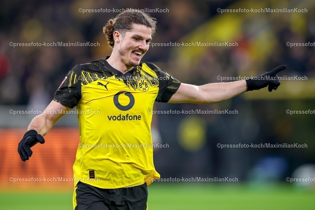 BVB13012601075 | 13.01.2026, Fußball, Borussia Dortmund - SV Werder Bremen,, 1. Fußball Bundesliga, 17. Spieltag, Signal Iduna Park, Saison 2025 2026: Torjubel nach dem Tor zum 2:0 durch Torschütze Marcel Sabitzer (BVB #20)    DFB regulations prohibit any use of photographs as image sequences and or quasi-video.