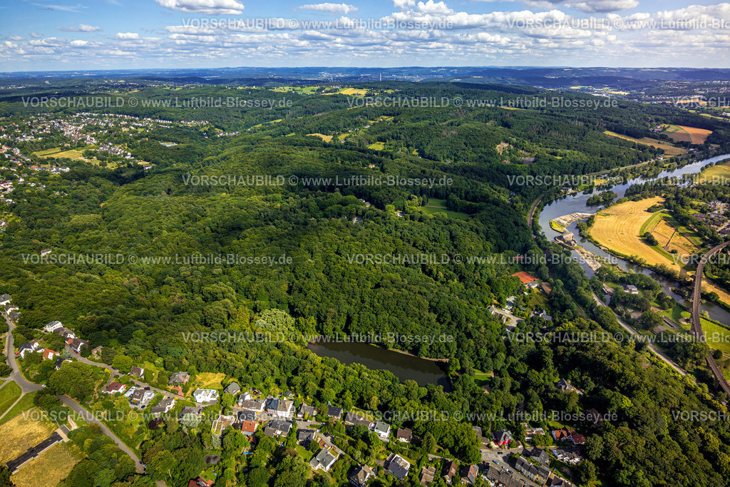 Witten230701289 | Luftbild, Hammerteich im Hohenstein Waldgebiet, Fluss Ruhr und Wasserkraftwerk Hohenstein, Witten, Ruhrgebiet, Nordrhein-Westfalen, Deutschland