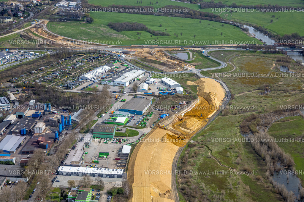 Wesel230300917 | Luftbild, Lippemündungsraum, Lippeaue, neue Straßenführung, Gewerbegebiet Am Lippeglacis, Baustelle und Neubau Erweiterung Bundesstraße B8, Wesel, Ruhrgebiet, Niederrhein, Nordrhein-Westfalen, Deutschland
