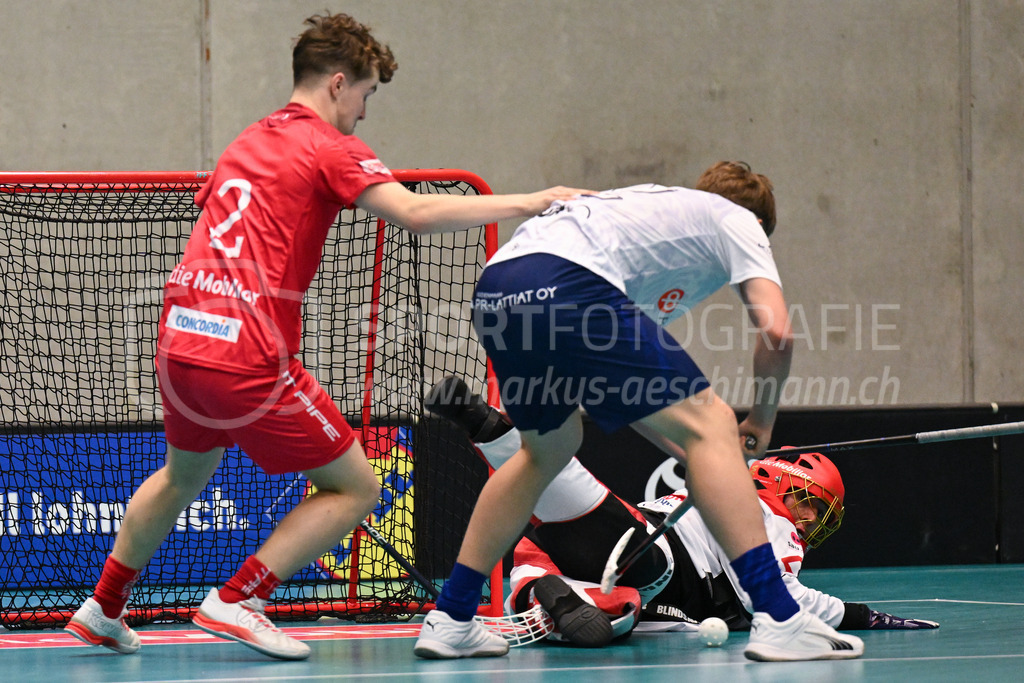 Switzerland B U19 vs Finland U19 - 2. February 2024 | Switzerland B U19 vs Finland U19
U19 Men International Matches in Switzerland
GoEasy Arena, Siggenthal Station
Fight in front of the goal of Switzerland goalie #30 Lars Birchmeier.
Credit: Markus Aeschimann | <a href="https://www.markus-aeschimann.ch">Sportfotografie Markus Aeschimann</a> | <a href="https://www.instagram.com/sportfotografie.aeschimann">@sportfotografie.aeschimann</a> - Realisiert mit Pictrs.com