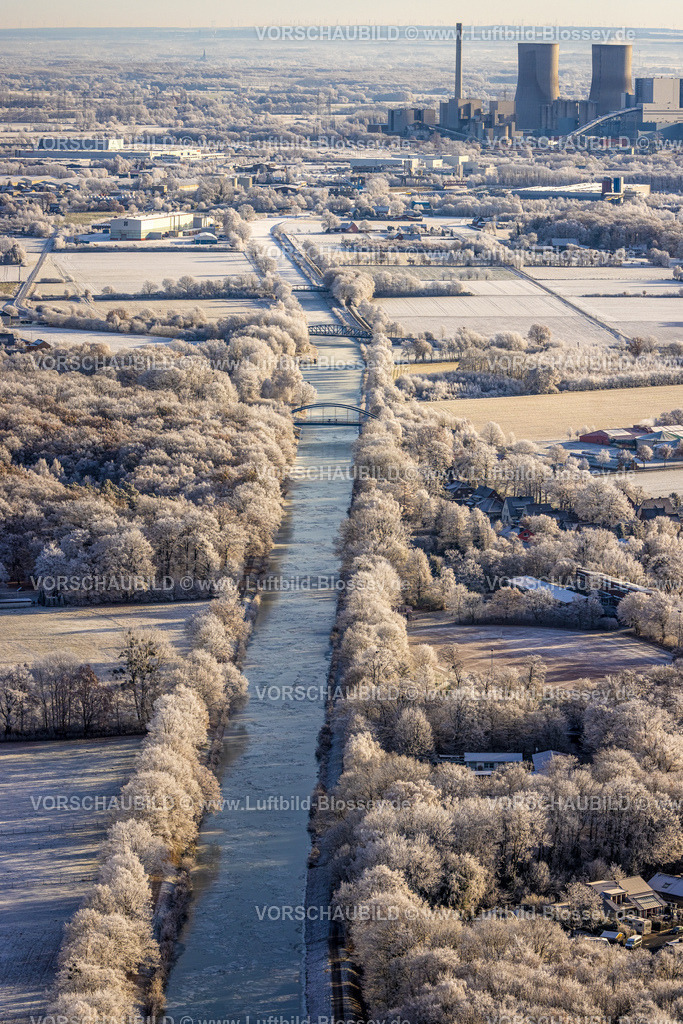 Hamm221202529 | Luftbild, Winterliche Landschaft und Brücken über vereisten Datteln-Hamm-Kanal, Uentrop, Hamm, Ruhrgebiet, Nordrhein-Westfalen, Deutschland