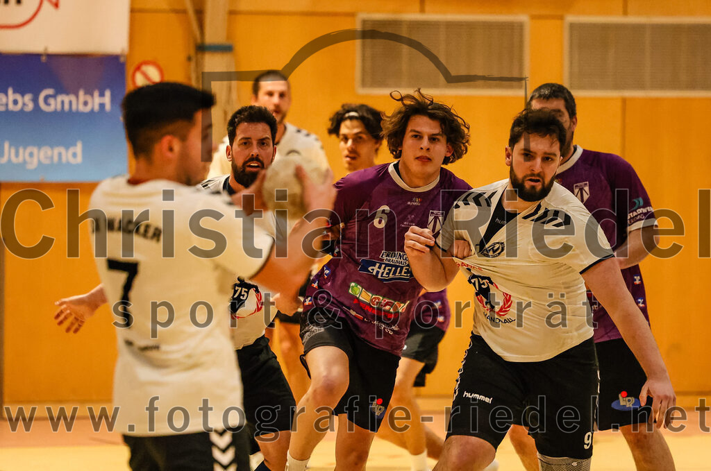 2024-03-09_055_SpVgg_Altenerding_gegen_SVW_Burghausen | Erding, Deutschland, 09.03.2024:
Handball, Bezirksoberliga Männer 2023 / 2024, 18. Spieltag, SpVgg Altenerding gegen SVW Burghausen, Endergebnis: 25:34

Jabob Köhler (SpVgg Altenerding, #6), David Derek (SVW Burghausen, #9)

Foto: Christian Riedel / fotografie-riedel.net