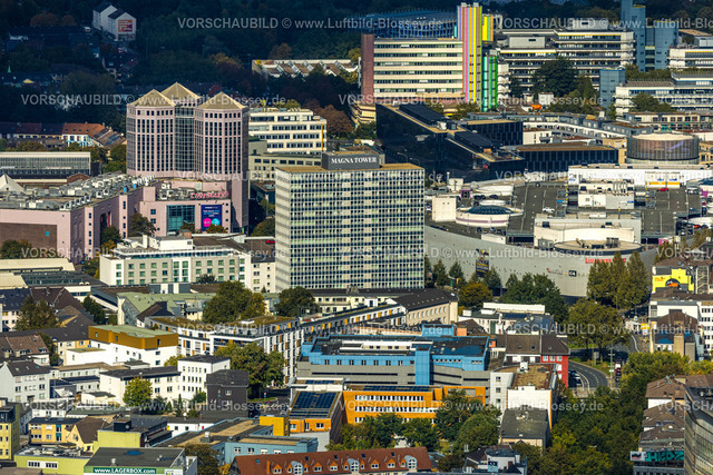Essen241001871 | Luftbild, Innenstadtansicht Skyline Limbecker Platz, Magna Tower und Weststadttürme WST, hinten Funke Medienhaus und die Universität Duisburg-Essen, Nordrhein-Westfalen, Deutschland
