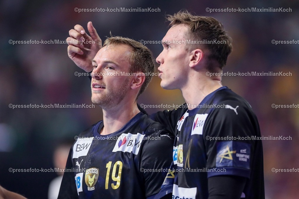 KoeEHF14062501017 | 14.06.2025, Handball, Halbfinale TruckScout24 EHF FINAL4, LANXESS arena Köln, Füchse Berlin - HBC Nantes: enttäuschung bei Mathias Gidsel  (Fuechse Berlin #19) nach der Roten Karte - Platzverweis Enttäuschung Foulspiel