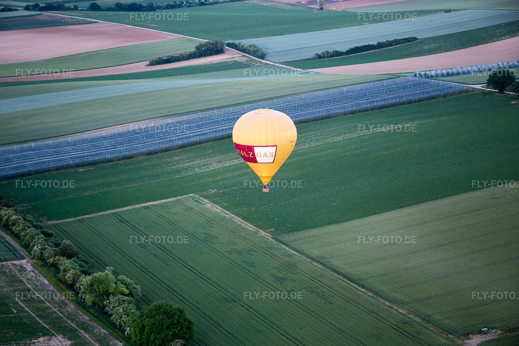 Luftbild: Heissluftballon in Herxheim bei Landau im Bundesland Rheinland-Pfalz in Deutschland. Foto: IMG_080383.jpg vom 05.06.2015 durch Werner Riehm/FLY-FOTO.de