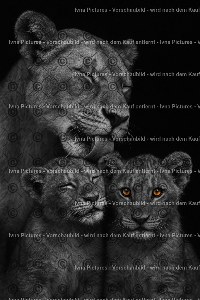 Geborgenheit im Rudel | Eine Löwin umsorgt liebevoll ihre zwei Jungen. Während eines der Jungtiere entspannt die Augen schließt, blickt das andere aufmerksam in die Welt hinaus – ein starkes Bild von Schutz, Nähe und Vertrauen innerhalb der Familie. - Realisiert mit Pictrs.com