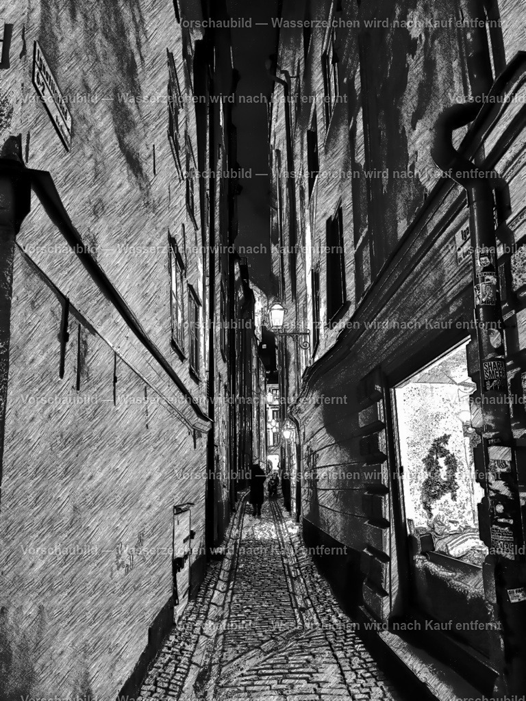 Gasse in Stockholm | online Fotogalerie mit schwarz-weiß Fotografien und Shop für zeitlose  Poster und Leinwände in stilvollem schwarz weiß  - Realisiert mit Pictrs.com