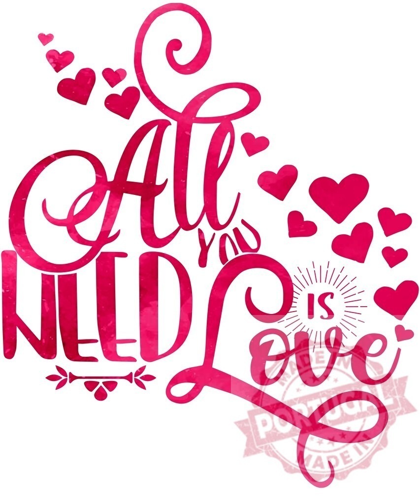 All you need is love watercolor hearts typography | Pink watercolor calligraphy spelling All you need is love surrounded by flying hearts - Realisiert mit Pictrs.com