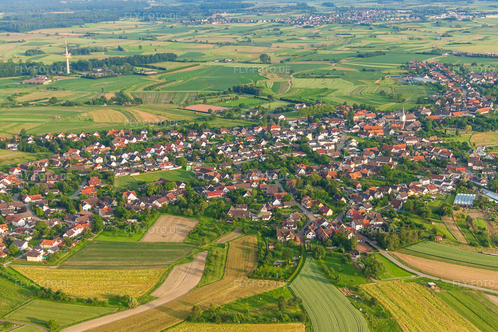 Luftbild: Ortsansicht aus Norden im Ortsteil Legelshurst in Willstätt im Bundesland Baden-Württemberg in Deutschland. Foto: IMG_28906.jpg vom 14.06.2010 durch Werner Riehm/FLY-FOTO.de