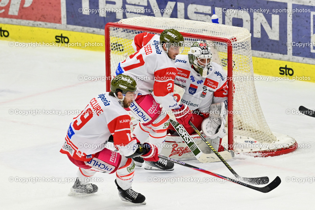 EC IDM WÄRMEPUMPEN VSV vs. HCB Südtirol Alperia | #19 Brad McClure HCB Südtirol Alperia, #27 Jason Seed HCB Südtirol Alperia, #38 Samuel Harvey HCB Südtirol Alperia, EC IDM WÄRMEPUMPEN VSV vs. HCB Südtirol Alperia, EC IDM WÄRMEPUMPEN VSV vs. HCB Südtirol Alperia am 28.12.2025 in Villach (Stadthalle Villach), Austria, (Photo by Bernd Stefan)