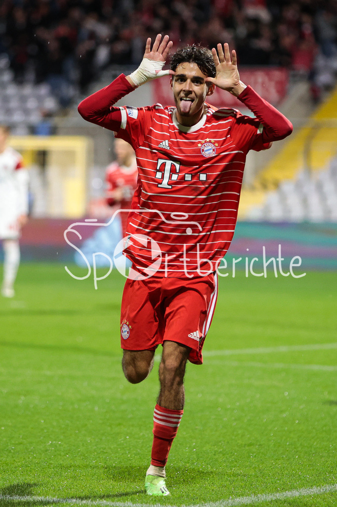 FC Bayern Amateure - 1. FC Nuernberg II | Lucas Copado Schrobenhauser (FCB #9) jubelt nach seinem Treffer zum 1-1