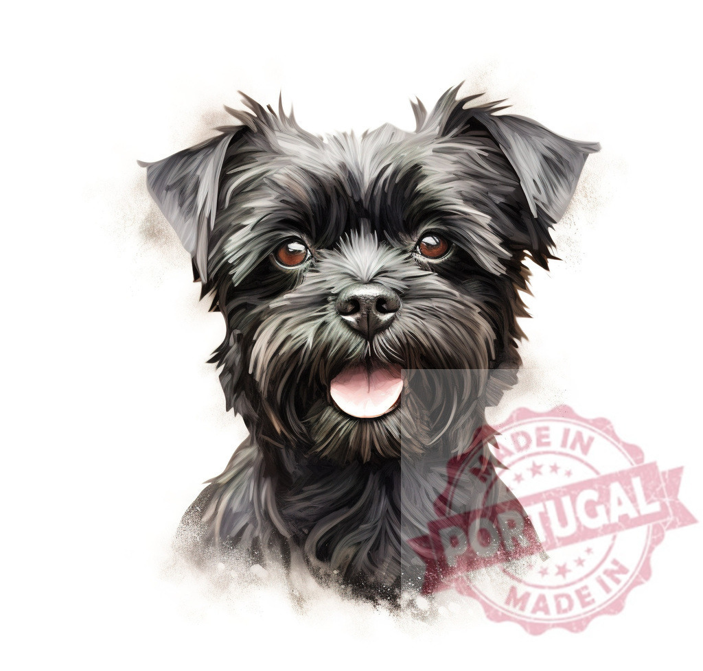 Black terrier dog portait happy animal illustration | Professional artful dog portraits Black Cairn terrier dog standing, looking at camera with open mouth and tongue out - Realized with Pictrs.com