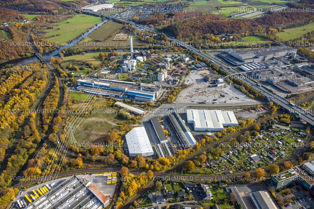 Hagen251100217 | Luftbild, Funke Verlag Zeitungsdruckereien, BVA Hagen-Kabel GmbH Heizkraftwerk, Autobahn A1, Boele, Hagen, Ruhrgebiet, Nordrhein-Westfalen, Deutschland