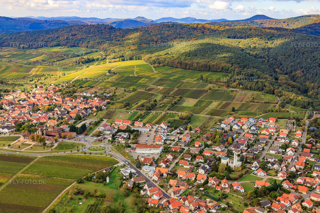 Luftbild: Weinstraße B38 im Ortsteil Rechtenbach in Schweigen-Rechtenbach im Bundesland Rheinland-Pfalz in Deutschland. Foto: IMG_22458.jpg vom 15.10.2009 durch Werner Riehm/FLY-FOTO.de