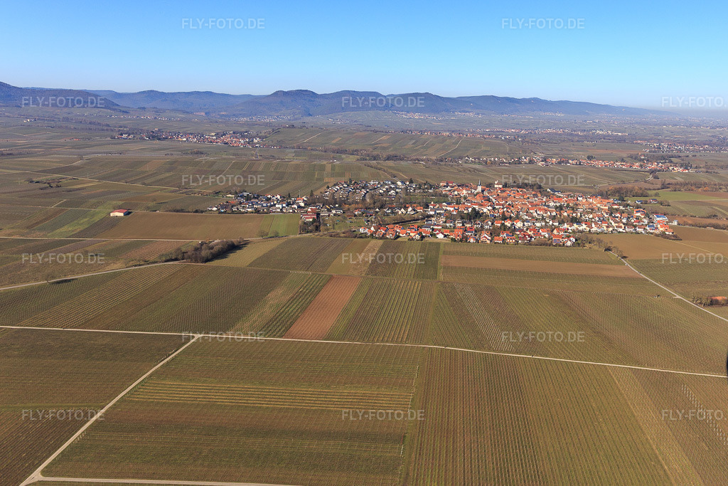 Luftbild: Ortsansicht von Süden im Ortsteil Mörzheim in Landau im Bundesland Rheinland-Pfalz in Deutschland. Foto: IMG_125263.jpg vom 21.02.2021 durch Werner Riehm/FLY-FOTO.de