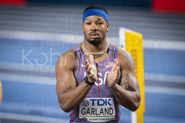 World Athletics Indoor Championships Kujawy Pomorze 26, 20.03.2026 | TORUN, POLAND - MARCH 20:  Kyle GARLAND (USA) applauses after the 60m (Heptathlon) during the World Athletics Indoor Championships Kujawy Pomorze 26 on day 1 / session 1 at Kujawsko-Pomorska Arena Torun on March 20, 2026 in Torun, Poland. 