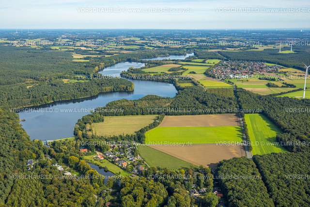 Haltern230905867 | Luftbild, Hullerner Stausee, Wiesen und Felder, Hullern, Haltern am See, Ruhrgebiet Münsterland, Nordrhein-Westfalen, Deutschland