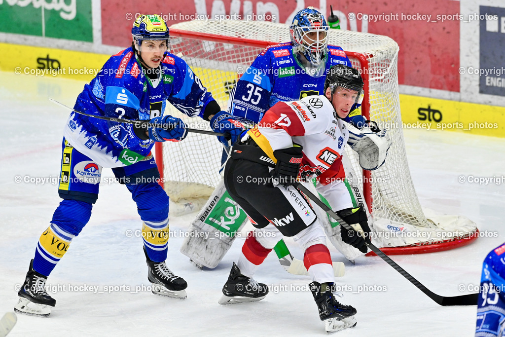 EC IDM Wärmepumpen VSV vs. Pioneers Vorarlberg | #2 MACPHERSON Dylan EC VSV, #35 Cannata Joe EC VSV, #12 Passolt Joshua PIONEERS VORARLBERG, EC IDM Wärmepumpen VSV vs. Pioneers Vorarlberg, EC IDM Wärmepumpen VSV vs. Pioneers Vorarlberg am 14.12.2024 in Villach (Stadthalle Villach), Austria, (Photo by Bernd Stefan)