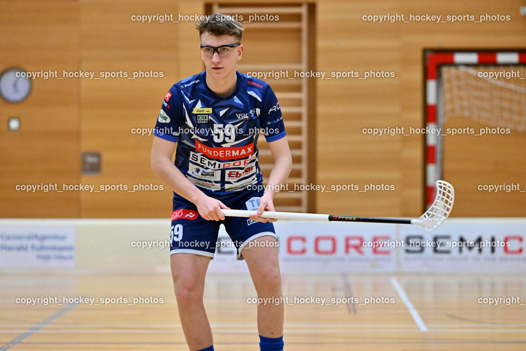 VSV Unihockey vs. SZPK Floorball | #59 Nino Forelli VSV Unihockey, VSV Unihockey vs. SZPK Floorball, VSV Unihockey vs. SZPK Floorball am 23.11.2024 in Villach (Ballspielhalle St. Martin), Austria, (Photo by Bernd Stefan)