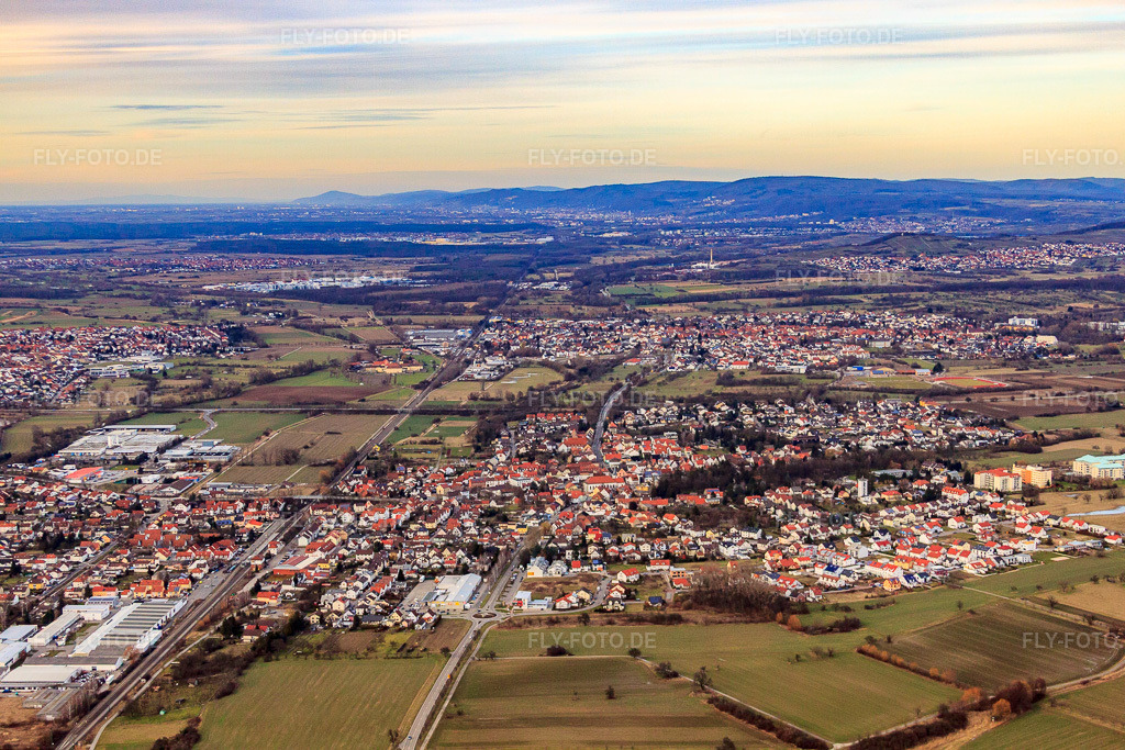 Luftbild: Ortsteil von Süden im Ortsteil Bad Langenbrücken in Bad Schönborn im Bundesland Baden-Württemberg in Deutschland. Foto: IMG_24713.jpg vom 27.02.2010 durch Werner Riehm/FLY-FOTO.de