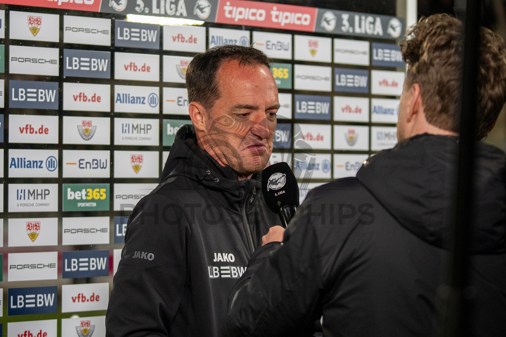 VfB Stuttgart II vs. SSV Ulm 1846 Fussball, Fussball, 3. Liga, 32. Spieltag, 08.04.2026 | Nico Willig (Trainer VfB Stuttgart II) im Interview nach Abpfiff,VfB Stuttgart II vs. SSV Ulm 1846 Fussball, Fussball, 3. Liga, 32. Spieltag, 08.04.2026DFB regulations prohibit any use of photographs as image sequences and/or quasi-video