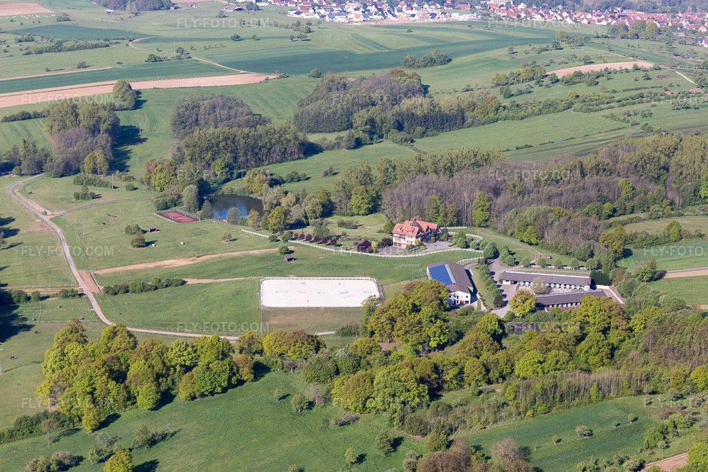 Aerial view: Haras Lerchenberg in Gundershoffen in the state Bas-Rhin, France.Photo: IMG_099389.jpg taken on 04/30/2017 by Werner Riehm/FLY-FOTO.comResolution of the original: 5472 x 3648 px