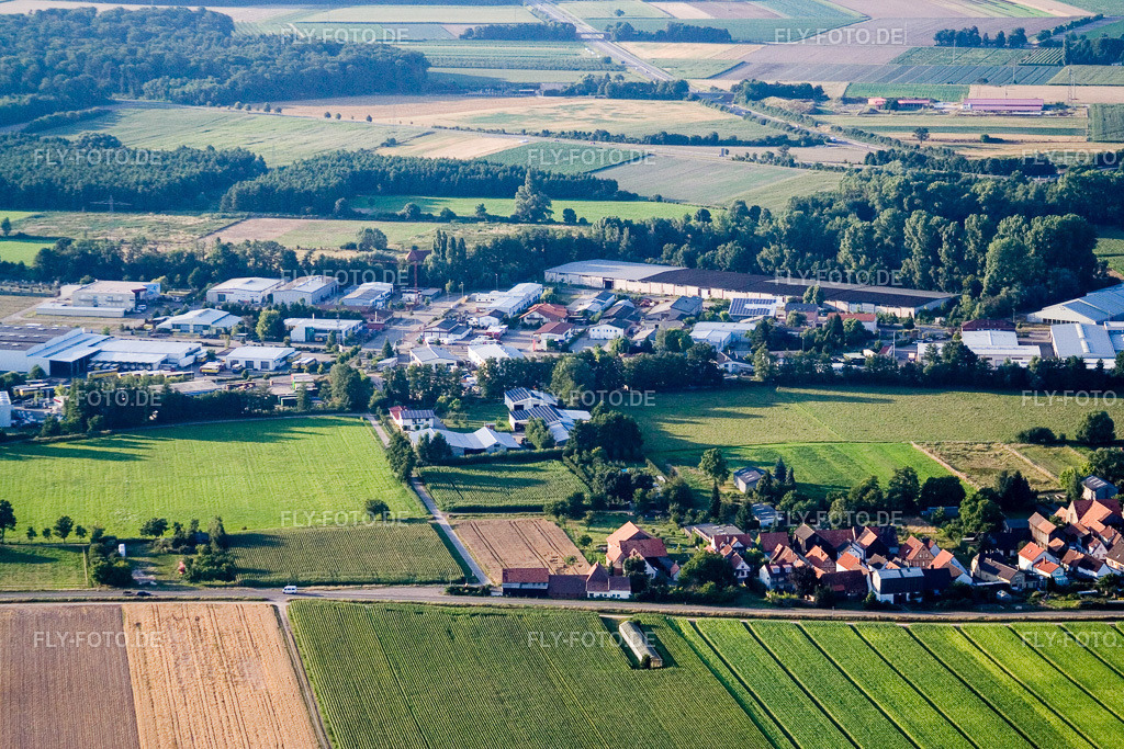 Kandel-Minderslachen in den Rötzwiesen, Hof Fam. Kerth | Luftbild: Kandel-Minderslachen in den Rötzwiesen, Hof Fam. Kerth im Ortsteil Minderslachen in Kandel im Bundesland Rheinland-Pfalz in Deutschland. Foto: IMG_11701.jpg vom 25.07.2008 durch Werner Riehm/FLY-FOTO.de - Realisiert mit Pictrs.com