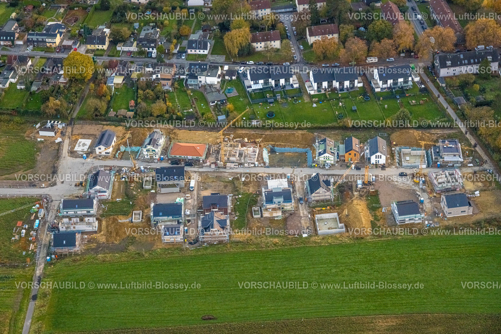 Gelsenkirchen231103375 | Luftbild, Baustelle Neubau-Wohnsiedlung Am Glückauf Park, umgeben von herbstlichen Laubbäumen, Hassel, Gelsenkirchen, Ruhrgebiet, Nordrhein-Westfalen, Deutschland