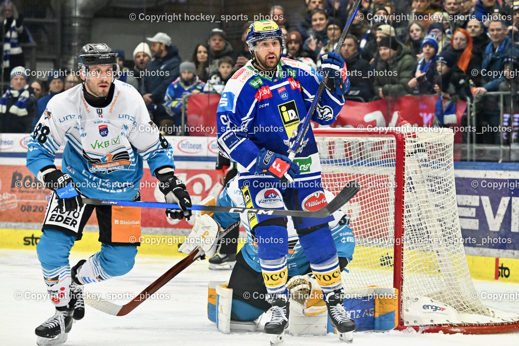 EC IDM Wärmepumpen VSV vs. Steinbach Black Wings Linz | #88 Yohann Auvitu lack Wings Linz, #91 Nick Hutchison EC VSV, EC IDM Wärmepumpen VSV vs. Steinbach Black Wings Linz, EC IDM Wärmepumpen VSV vs. Steinbach Black Wings Linz am 23.01.2026 in Villach (Stadthalle Villach), Austria, (Photo by Bernd Stefan)