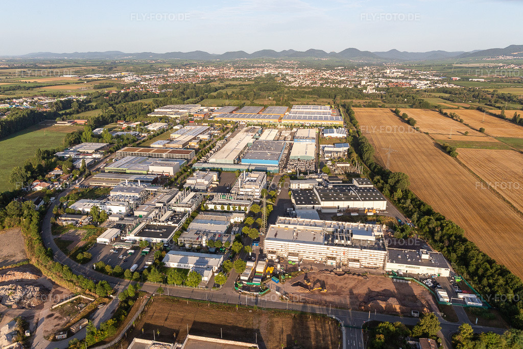 Luftbild: Industrie- und Gewerbegebiet Landau Ost mit Michelin Reifenwerke und APL Automobil-Prüftechnik Landau GmbH in Landau in der Pfalz im Bundesland Rheinland-Pfalz in Deutschland. Foto: IMG_116634.jpg vom 11.08.2019 durch Werner Riehm/FLY-FOTO.de