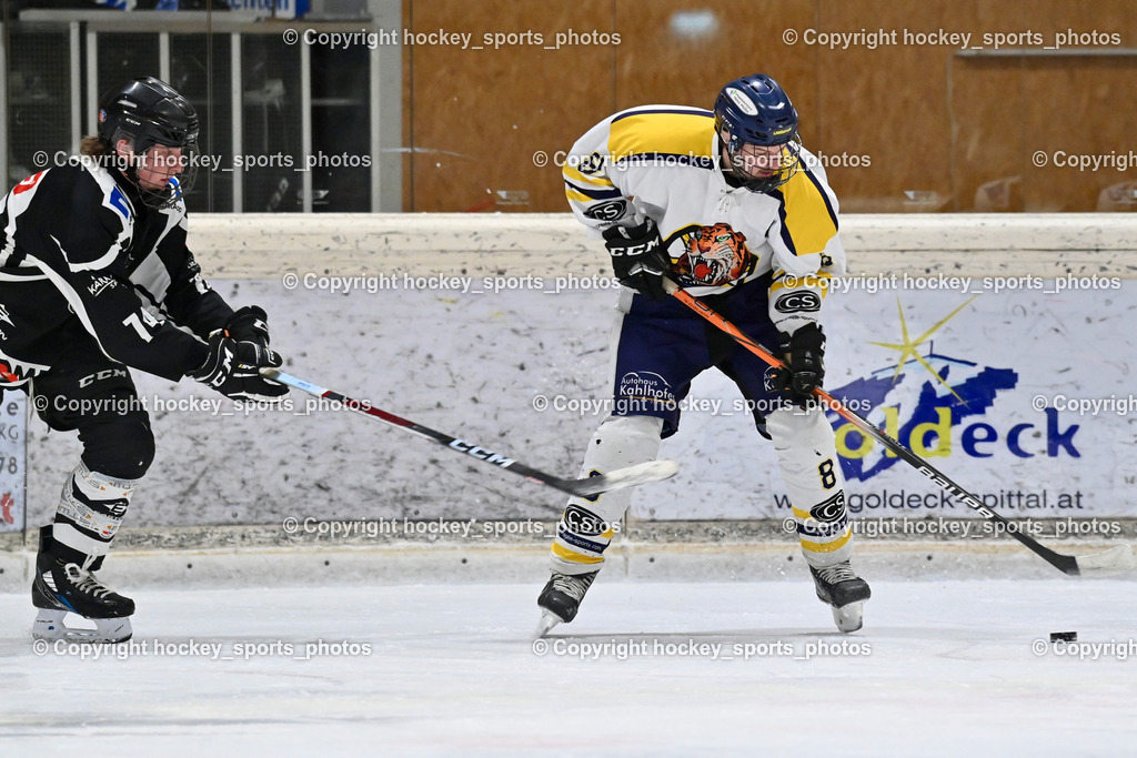 EC Tigers Paternion vs. Tarco Wölfe II | #8 Ortner Sandro EC Tigers Paternion, #74 Fuchs Max Tarco Wölfe II, EC Tigers Paternion vs. Tarco Wölfe II, EC Tigers Paternion vs. Tarco Wölfe II am 19.12.2024 in Spittal an der Drau (Eissportzentrum Spittal), Austria, (Photo by Bernd Stefan)