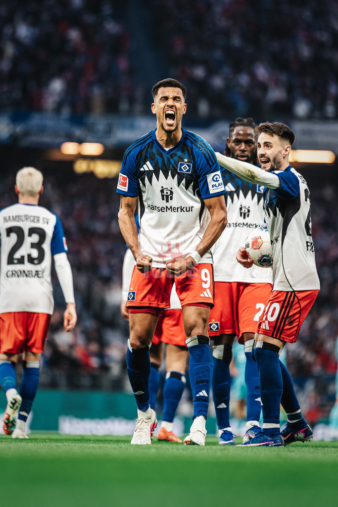 Fußball | Männer | Saison 2025/2026 | 1. Fußball-Bundesliga | 31. Spieltag | Hamburger SV vs. TSG Hoffenheim | 25.04.2026 | Torjubel Robert Glatzel (#9, HSV)