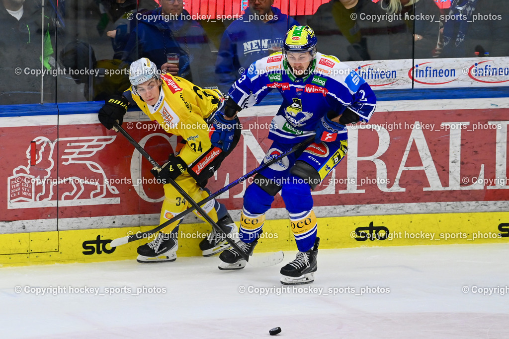 EC IDM WÄRMEPUMPEN VSV vs. Vienna Capitals | #34 Felix Koschek Vienna Capitals, #2 Dylan MacPherson EC VSV, EC IDM WÄRMEPUMPEN VSV vs. Vienna Capitals, EC IDM WÄRMEPUMPEN VSV vs. Vienna Capitals am 16.11.2025 in Villach (Stadthalle Villach), Austria, (Photo by Bernd Stefan)