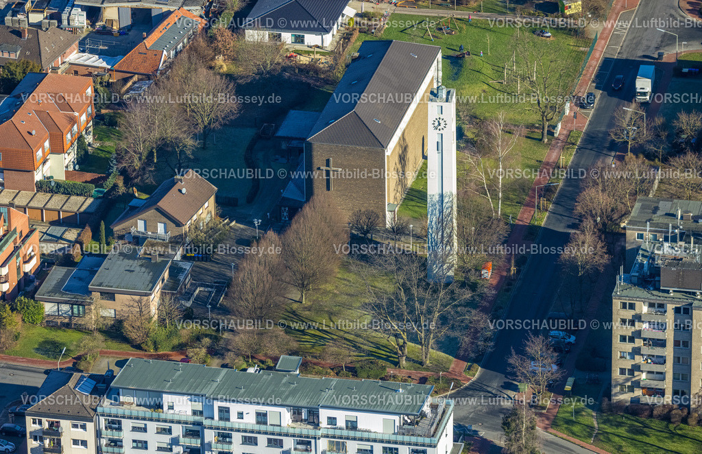 Werne230203174 | Luftbild, Kath. Kirche St. Johannes, Werne, Ruhrgebiet, Nordrhein-Westfalen, Deutschland