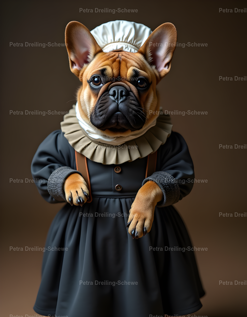 Gilda the Governess Dog | Add charm, humor, and personality to your home with this unique French Bulldog governess wall art.This elegant and slightly cheeky artwork features a French Bulldog styled as a classic governess – the perfect mix of sophistication and playful character. A true statement piece that will make guests smile. - Realisiert mit Pictrs.com