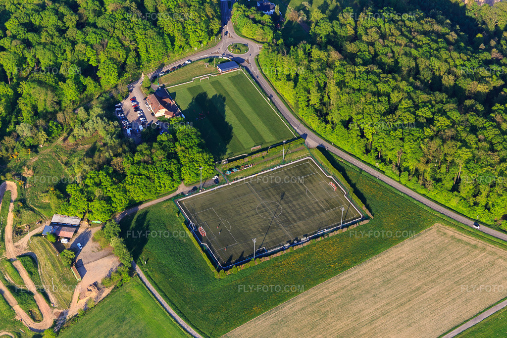 Aerial view: AS Montbronn Stadium in Rahling in the state Moselle, France.Photo: IMG_145772.jpg taken on 04/30/2025 by Werner Riehm/FLY-FOTO.comResolution of the original: 5472 x 3648 px