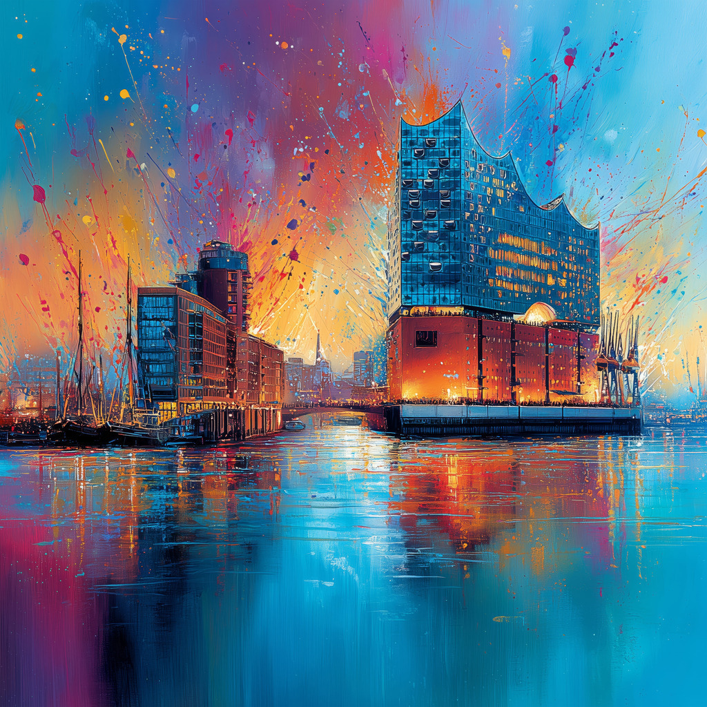 2506015 - Hamburger Hafenklänge | Der Blick auf die Elbphilharmonie und die Hafencity in Hamburg als modernes Pop Art Motiv. Wähle Format und Material passend zu deinem Stil – zum Beispiel als Leinwandbild oder Acrylglasdruck.