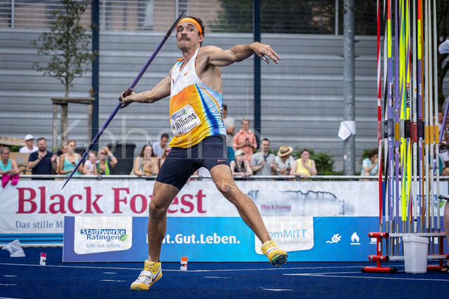 Multisport Event; Ratingen, 28.06.2026 | RATINGEN, GERMANY - JUNE 28, 2026 :  Harrison Williams (USA / United States) competing in the javelin during the Multisport Event at Stadion Ratingen on June 28, 2026 in Ratingen, Germany.