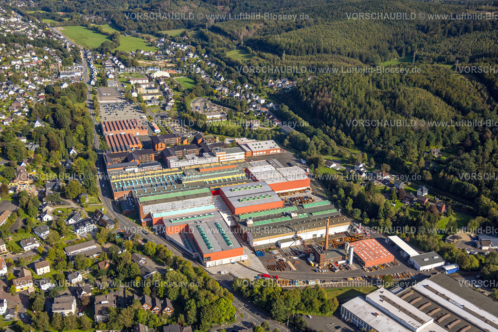 Hilchenbach230911490 | Luftbild, Amova SMS group GmbH Maschinenbau im Gewerbegebiet Dahlbruch an der  Marburger Straße Bundesstraße B508 am Waldgebiet, Dahlbruch, Hilchenbach, Siegerland, Nordrhein-Westfalen, Deutschland