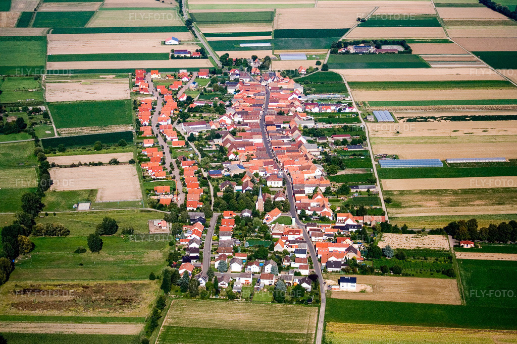 Luftbild: Ortsansicht der Straßen und Häuser der Wohngebiete in Altdorf im Bundesland Rheinland-Pfalz in Deutschland. Foto: IMG_12617.jpg vom 17.08.2008 durch Werner Riehm/FLY-FOTO.de