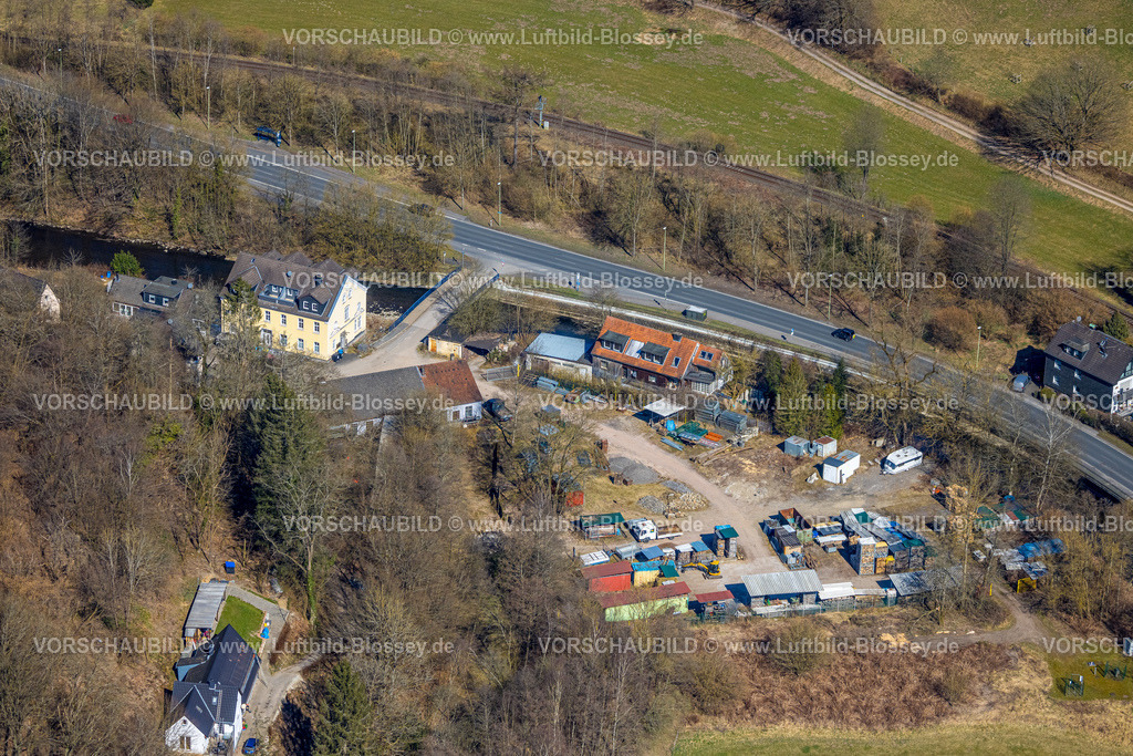 Hagen250303966 | Luftbild, Straße Roland-Volme mit Brücke über den Fluss Volme, Volme Brücke an der Bundesstraße B54 Rummenohler Straße, Dahl, Hagen, Ruhrgebiet, Nordrhein-Westfalen, Deutschland