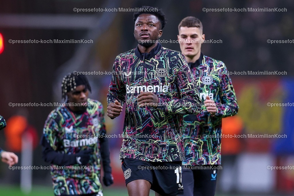 UCL29012502110 | 29.01.2025, Fußball, Bayer 04 Leverkusen - AC Sparta Prag, UEFA Champions League, 8. Spieltag, BayArena, Saison 2024 2025: Edmond Tapsoba (Bayer04 Leverkusen #12)