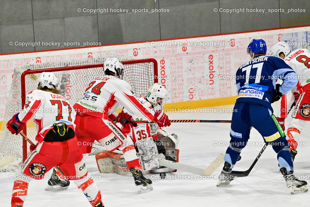 ESV Ferlach vs. ESC SOCCERZONE STEINDORF | #77 Ogris Thomas ESV Ferlach, #24 Hiller Egon ESV Ferlach, #35 Arneitz Christian ESV Ferlach, #77 Wuntschek Manuel ESC Steindorf, #8 Ladinig Elias ESV Ferlach, ESV Ferlach vs. ESC SOCCERZONE STEINDORF, ESV Ferlach vs. ESC SOCCERZONE STEINDORF am 29.11.2024 in Ferlach (Eishalle Ferlach ), Austria, (Photo by Bernd Stefan)