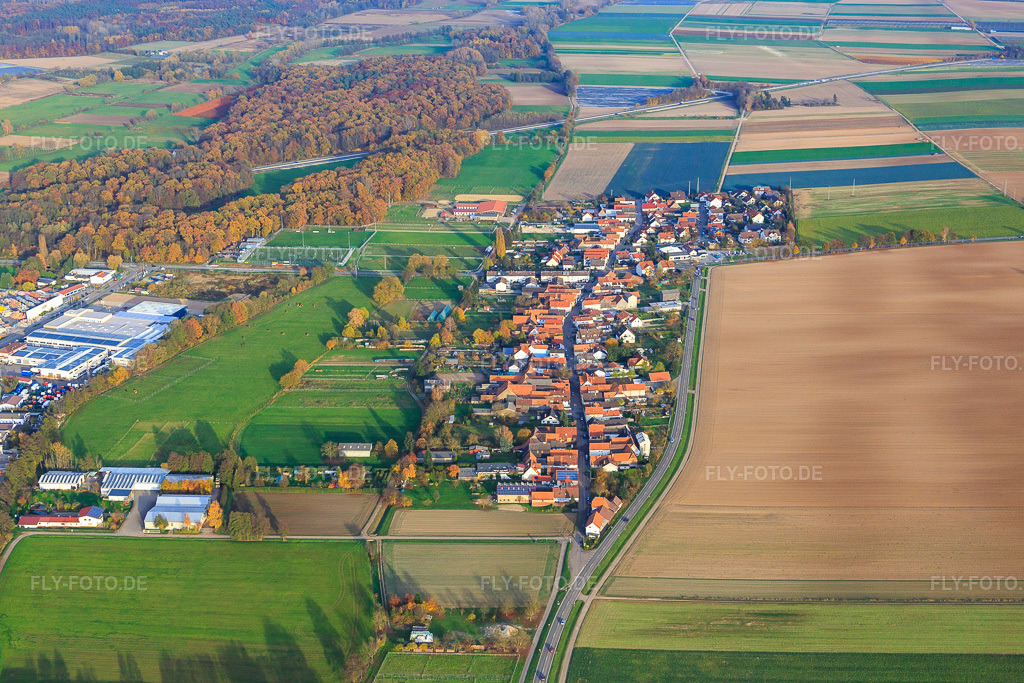 Luftbild: Brehmstr im Ortsteil Minderslachen in Kandel im Bundesland Rheinland-Pfalz in Deutschland. Foto: IMG_085199.jpg vom 08.11.2015 durch Werner Riehm/FLY-FOTO.de