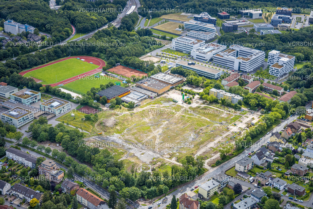 Bochum240700822 | Luftbild, Hochschule für Gesundheit GesundheitsCampus mit Sportplatz und freier Wiesenfläche, Gebäude Sportwissenschaften der RUB Ruhr-Universität Bochum, Querenburg, Bochum, Ruhrgebiet, Nordrhein-Westfalen, Deutschland