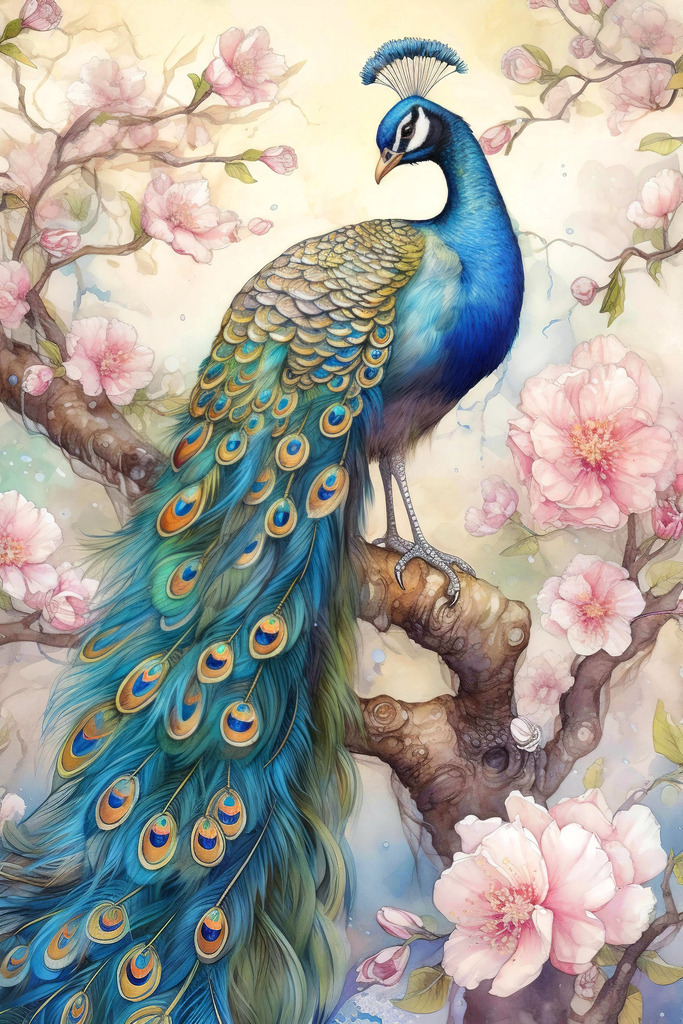 2401048 - Edler Pfau | Eine stilvolle Illustration eines Pfaus im Stil eines Aquarells.