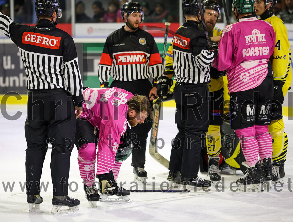 2025-10-10_167_TSV_Erding_gegen_onesto_Tigers_Bayreuth | Erding, Deutschland, 10.10.2025:Eishockey, Oberliga Süd 2025 / 2026, 7. Spieltag, TSV Erding gegen onesto Tigers Bayreuth, Endergebnis: 2:5Grady Hobbs (Erding Gladiators, #22), Maximilian Forster (Erding Gladiators, #81)Foto: Christian Riedel / fotografie-riedel.net