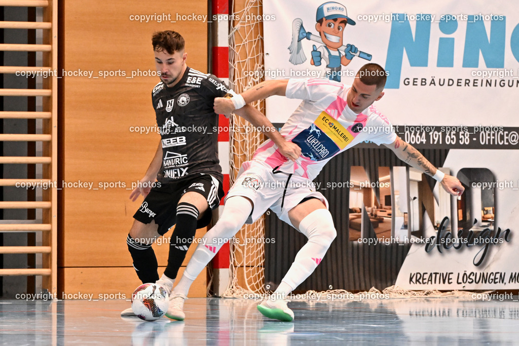 Carinthia Flamengo Futsal Club vs. FC Ljuti Krajisnici | #10 Kenan Salo FC Ljuti Krajisnici, #24 Zoran Vukovic Carinthia Flamengo, Carinthia Flamengo Futsal Club vs. FC Ljuti Krajisnici, Carinthia Flamengo Fusal Club vs. FC Ljuti Krajisnici am 12.10.2025 in Klagenfurt (Ballspielhalle Viktring), Austria, (Photo by Bernd Stefan)